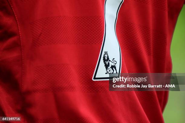 Premier League logo on the back of a shirt during the Premier League match between Hull City and Liverpool at KCOM Stadium on February 4, 2017 in...