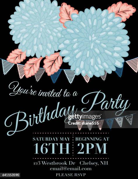 chrysanthemum papel picado flags birthday invitation template - papel stock illustrations