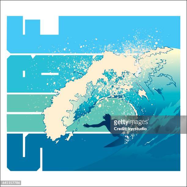 wave rider sufer - tube wave stock illustrations
