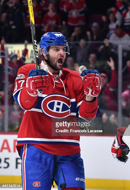Alexander Radulov of the Montreal Canadiens celebrates a goal against the Washington Capitals in the NHL game at the Bell Centre on February 4, 2017...