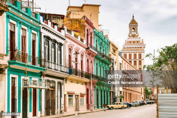 street view of old havana cuba - havana city stock pictures, royalty-free photos & images