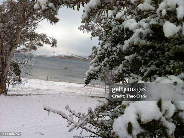 lake eucumbene after a blizzard - cooma stock pictures, royalty-free photos & images