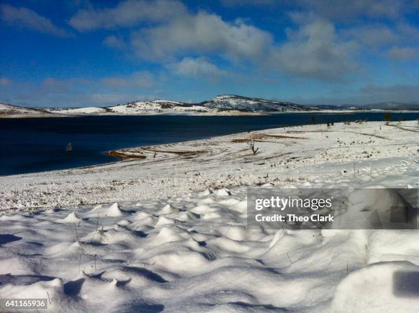 lake eucumbene after heavy snow - cooma stock pictures, royalty-free photos & images