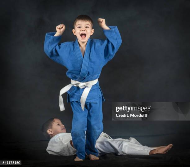 winning in fight - child judo stock pictures, royalty-free photos & images