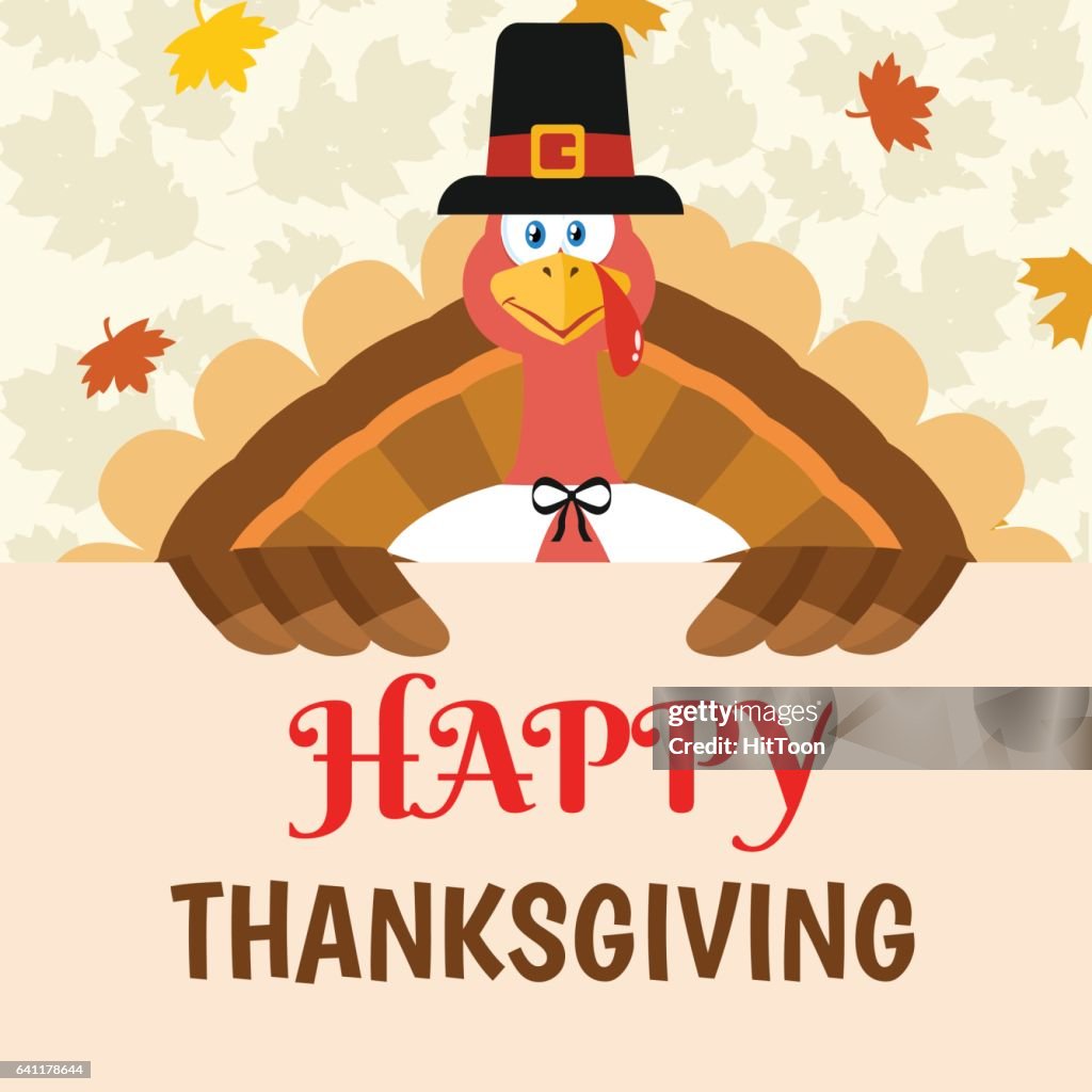Happy Pilgrim Turkey Bird Cartoon Mascot Character Holding A Happy  Thanksgiving Sign High-Res Vector Graphic - Getty Images