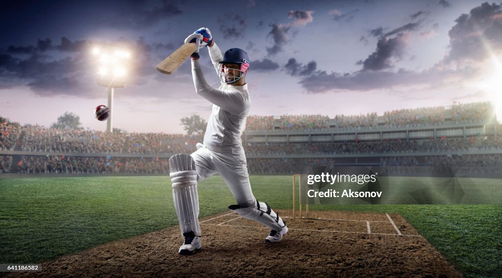 Cricket: Batsman on the stadium in action