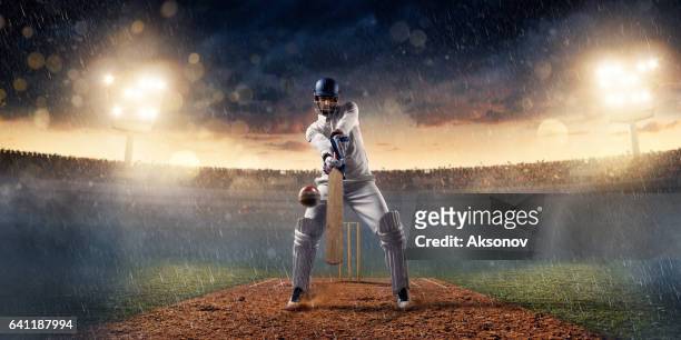cricket: batsman on the stadium in action - cricket bowler imagens e fotografias de stock