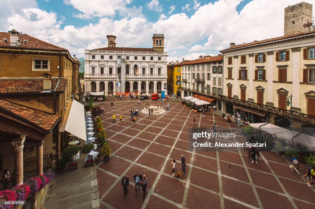 High angle view of Piazza Vecchia in Bergamo, Lombardy, Italy