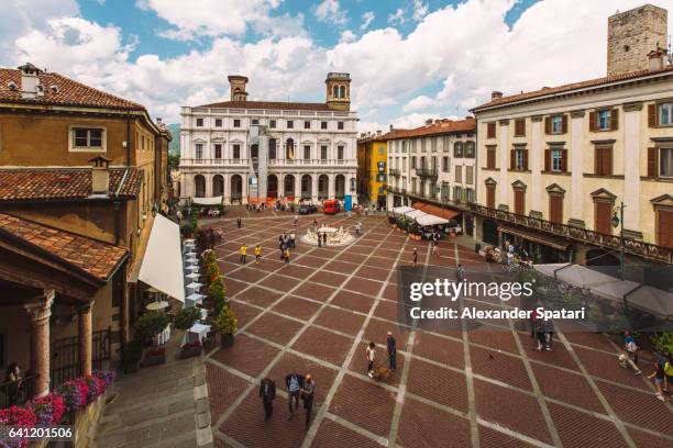 high angle view of piazza vecchia in bergamo, lombardy, italy - old town stock pictures, royalty-free photos & images