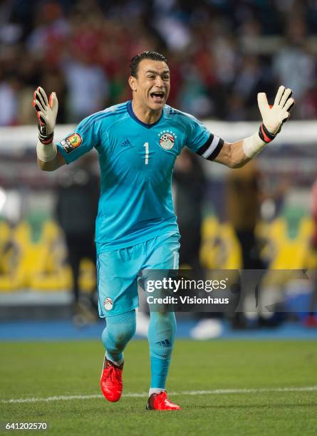 Goalkeeper ESSAM KAMAL TAWFIK ELHADARY celebrates Egypt's first goal during the CAN 2017 FINAL between Egypt and Cameroon at Stade de L'Amitie on...