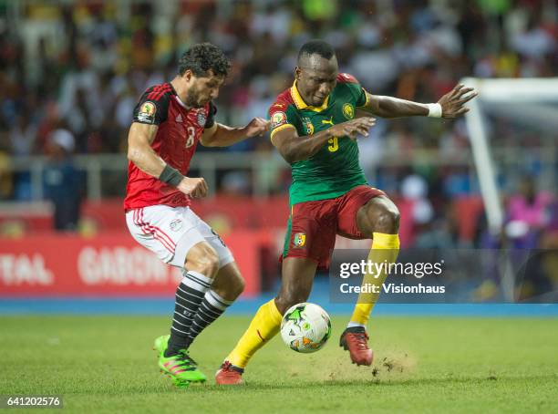 Of Egypt and ZOUA DAOGARI JACQUES of Cameroon during the CAN 2017 FINAL between Egypt and Cameroon at Stade de L'Amitie on February 05, 2017 in...