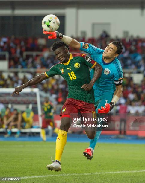 Of Cameroon and goalkeeper ESSAM KAMAL TAWFIK ELHADARY of Egypt during the CAN 2017 FINAL between Egypt and Cameroon at Stade de L'Amitie on February...