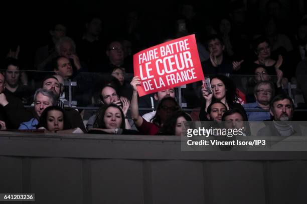 General view of public who is came attending a meeting of the candidate of the Socialist Party for the 2017 French Presidential Election Benoit Hamon...