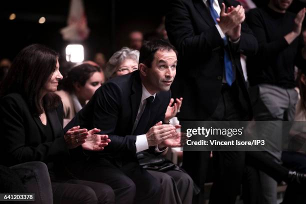 Mayor of Paris Anne Hidalgo and candidate of the Socialist Party for the 2017 French Presidential Election Benoit Hamon attend the National...