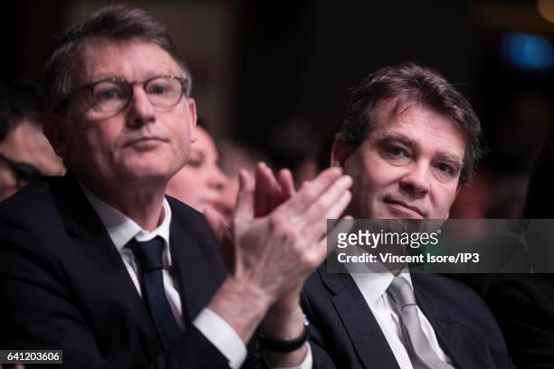 Vincent Peillon and Arnaud Montebourg , formers opponents of Candidate of the Socialist Party for the 2017 French Presidential Election Benoit Hamon...