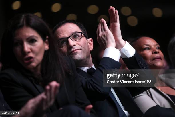 Mayor of Paris Anne Hidalgo and Former Minister of Justice Christiane Taubira attend the National Investiture Convention of candidate of the...