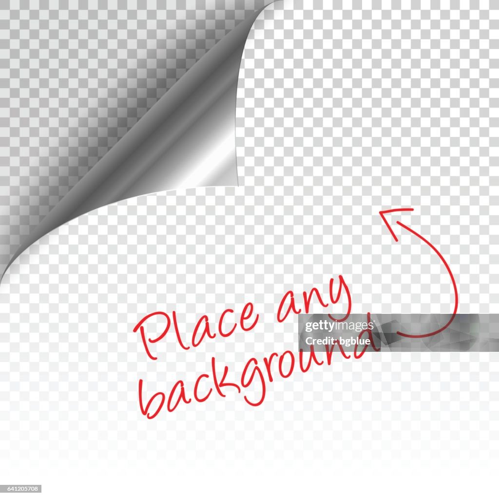 Curled silver page corner with shadow on transparent background