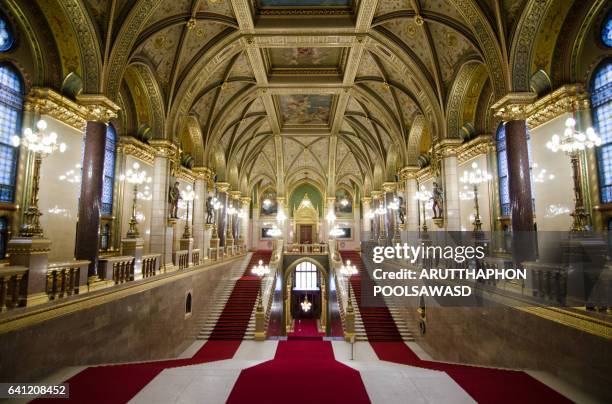 budapest, hungary - november 28, 2015: interior view of the parliament building in budapest - 宮殿 ストックフォトと画像