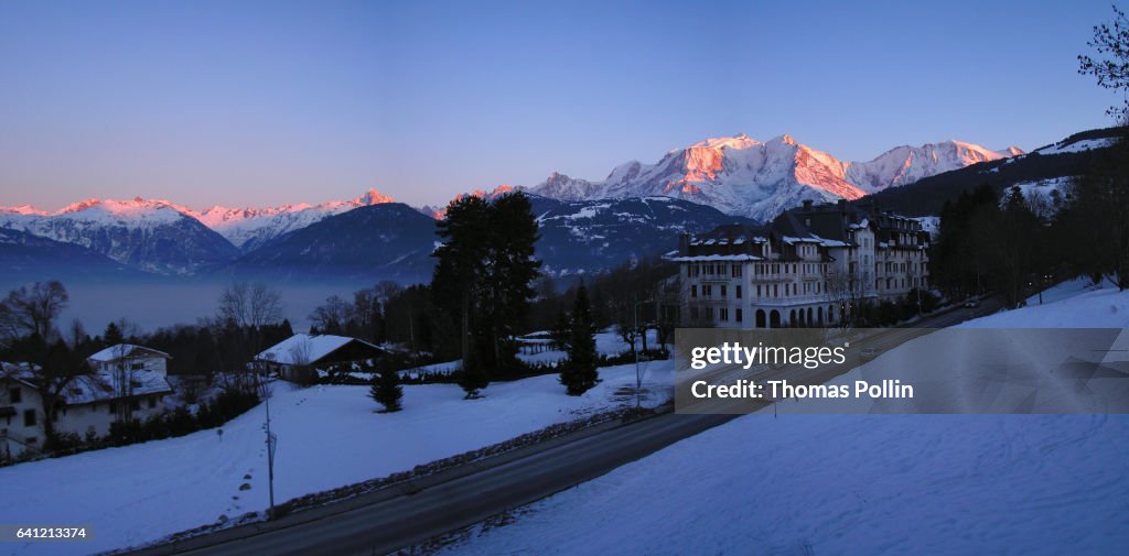 Combloux panorama over Mont-Blanc at sunset
