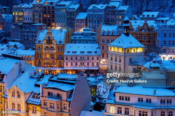 winter in karlovy vary - winter town stock pictures, royalty-free photos & images