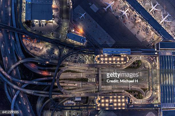 ariel view of san francisco airport - crowded airport stock pictures, royalty-free photos & images
