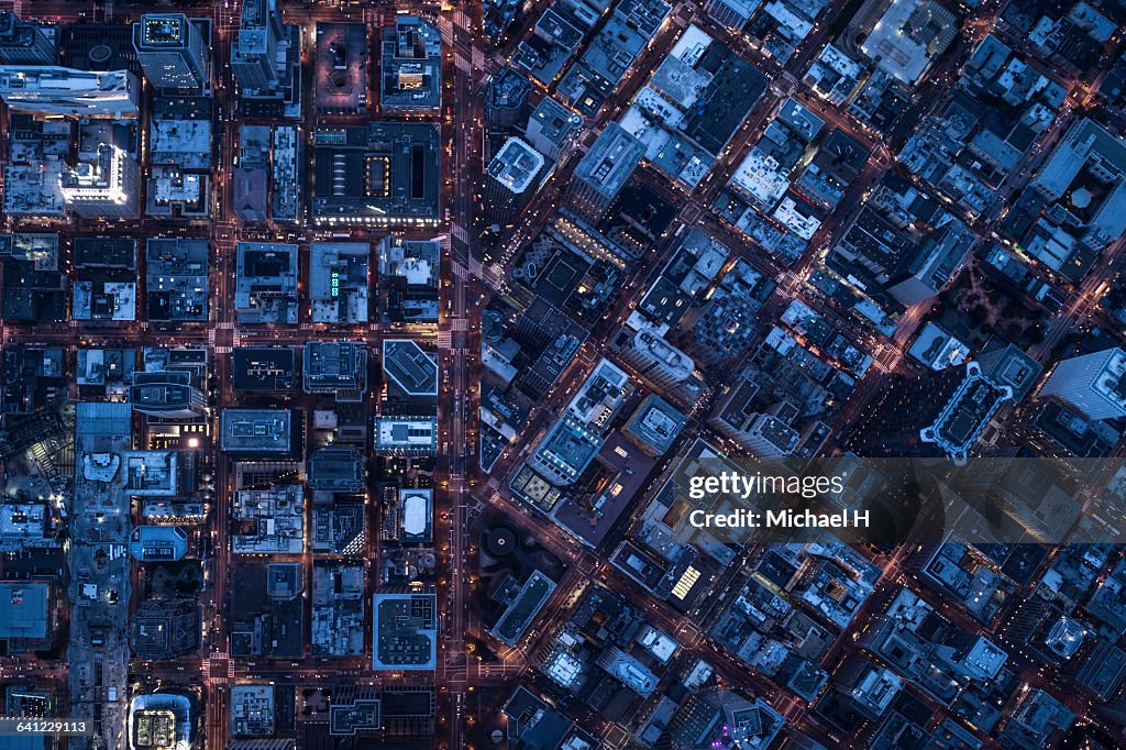 Ariel view of San Francisco, USA at night.