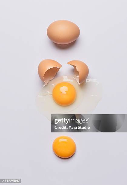 eggs knolling style - cracked egg stock-fotos und bilder