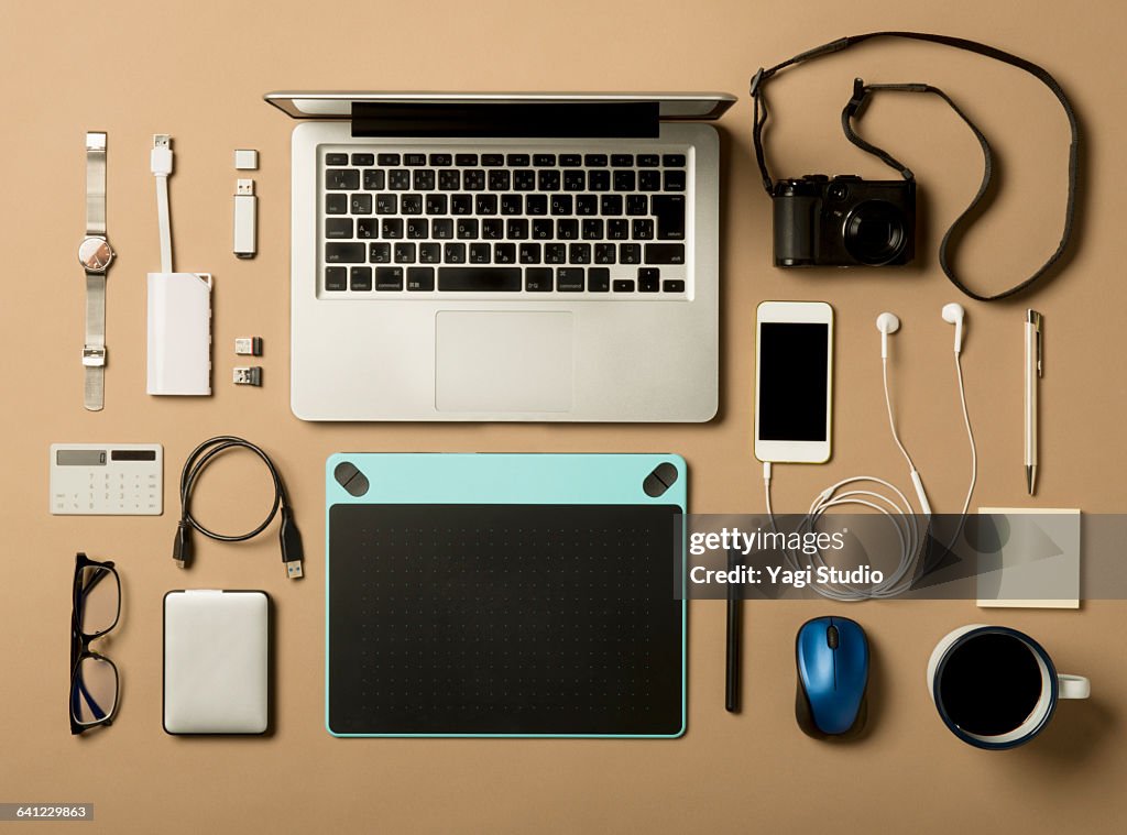 Designer daily supplies shot knolling style.