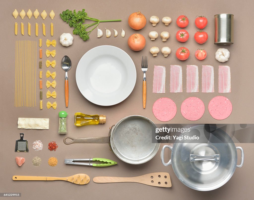 Italian food shot knolling style