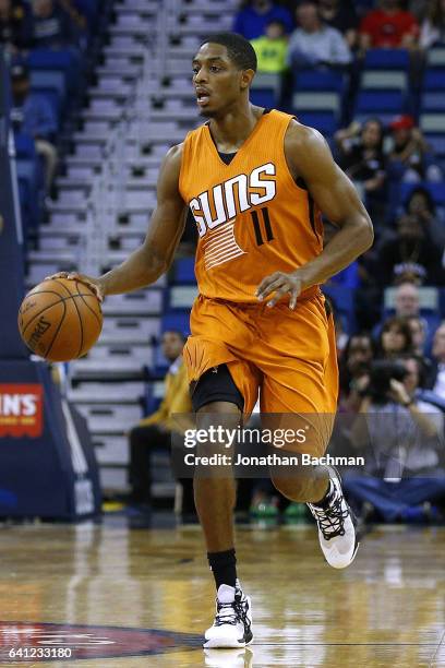 Brandon Knight of the Phoenix Suns drives with the ball during the first half of a game against the New Orleans Pelicans at the Smoothie King Center...