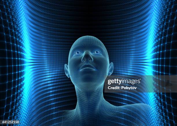 virtual dream, futuristic composition - printer security stock illustrations
