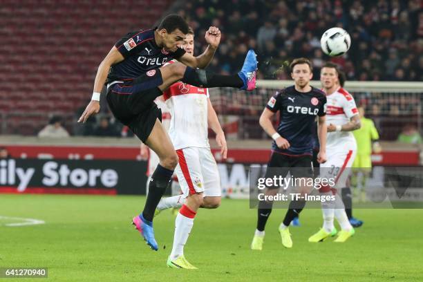 Kevn Akpoguma of Fortuna Duesseldorf battle for the ball during the Second Bundesliga match between VfB Stuttgart and Fortuna Duesseldorf at...