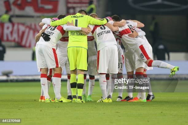 Players of Stuttgart before the Second Bundesliga match between VfB Stuttgart and Fortuna Duesseldorf at Mercedes-Benz Arena on February 6, 2017 in...