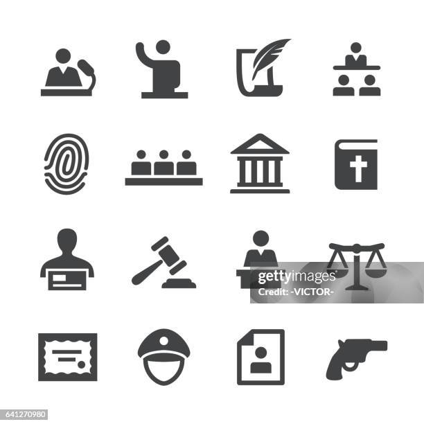 ilustraciones, imágenes clip art, dibujos animados e iconos de stock de conjunto de iconos - serie acme de la ley - prestar declaración