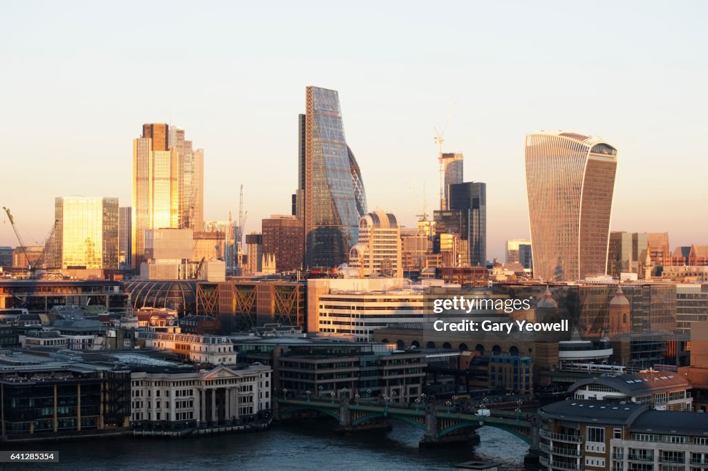 London financial district at sunset