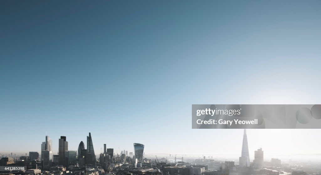 London city skyline on a misty morning