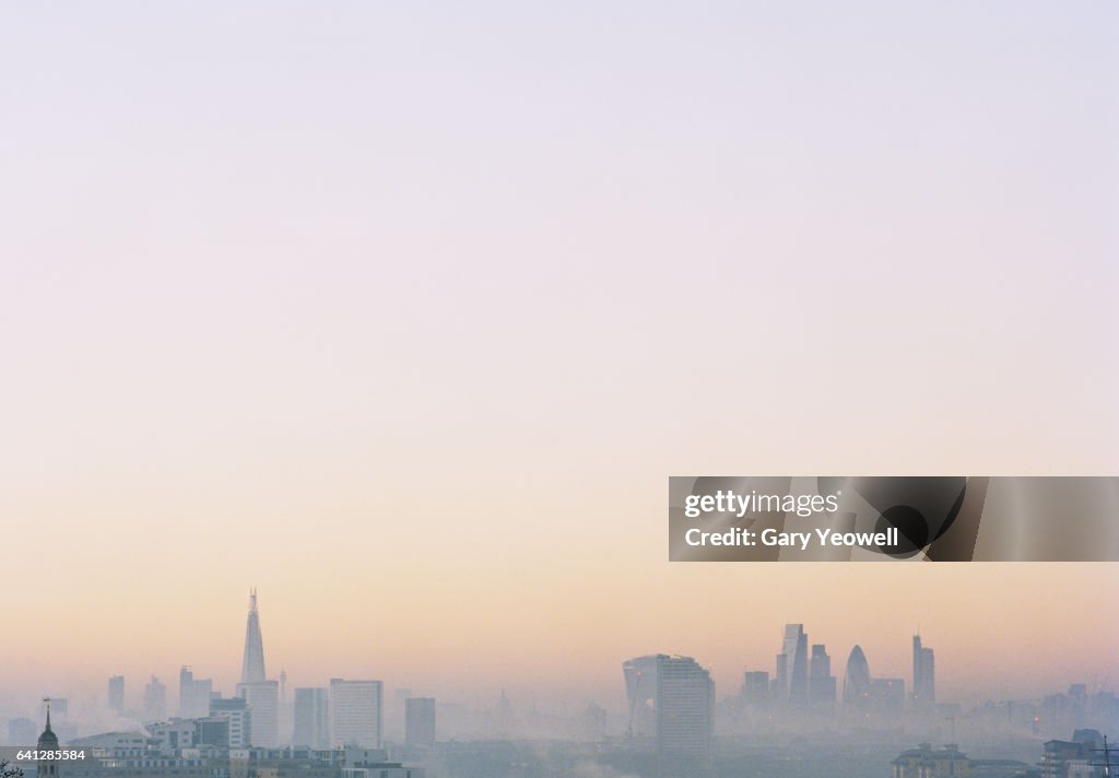 London city skyline with Shard in the mist