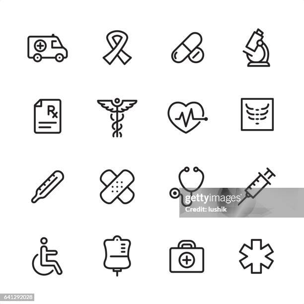 medicine - outline icon set - blood bag stock illustrations