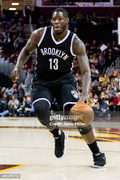 Anthony Bennett of the Brooklyn Nets drives during the second half against the Cleveland Cavaliers at Quicken Loans Arena on December 21, 2016 in...