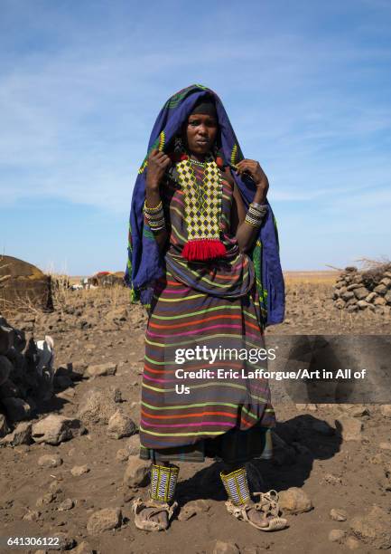 Portrait of an Issa tribe woman with a beaded necklace on January 14, 2017 in Yangudi Rassa National Park, Ethiopia.