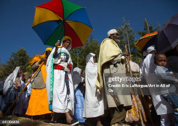 Ethiopian orthodox pilgrims during Timkat epiphany festival on January 18, 2017 in Lalibela, Ethiopia.