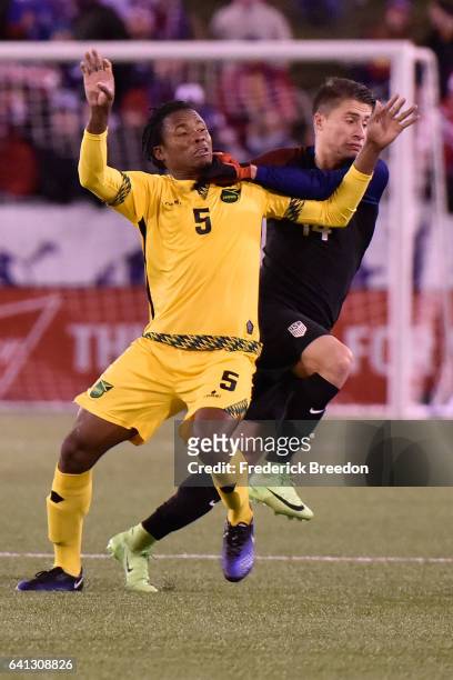 Alvas Powell of Jamaica plays against the USA during a friendly international match at Finley Stadium on February 3, 2017 in Chattanooga, Tennessee.
