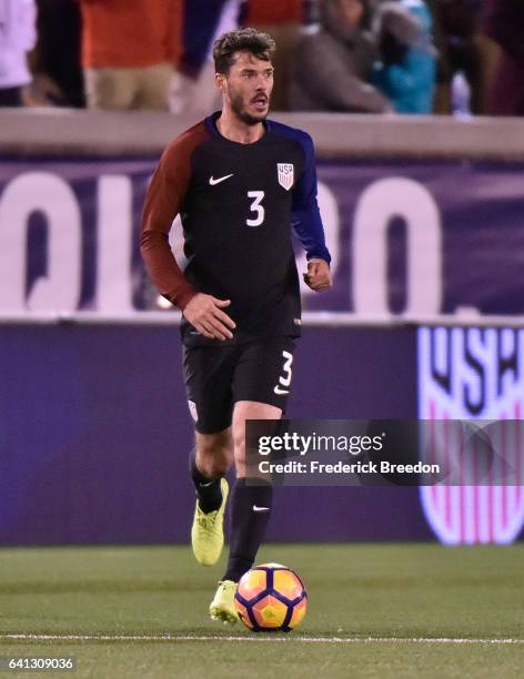 Brad Evans of USA plays against Jamaica during a friendly international match at Finley Stadium on February 3, 2017 in Chattanooga, Tennessee.