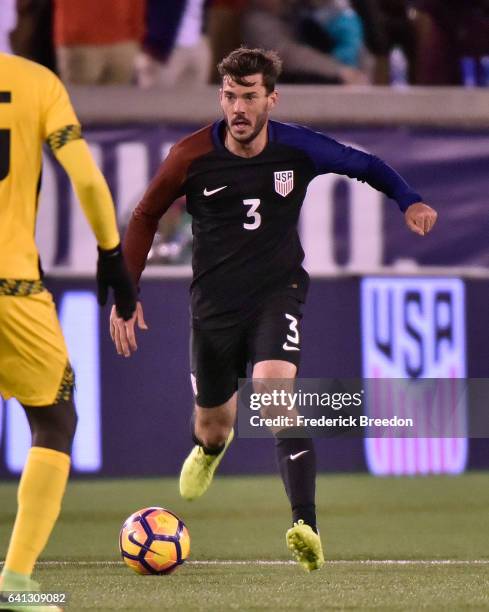 Brad Evans of USA plays against Jamaica during a friendly international match at Finley Stadium on February 3, 2017 in Chattanooga, Tennessee.