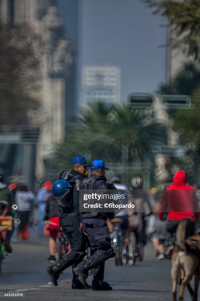 Mexican security national police walking among people