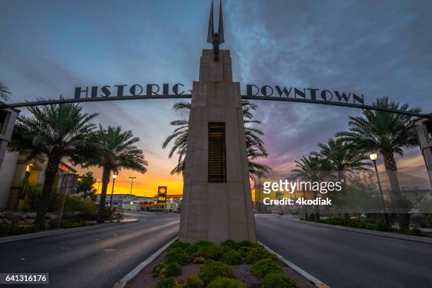 boulder city at sunset - boulder city stock pictures, royalty-free photos & images