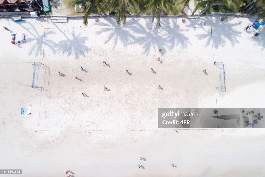 Beach Soccer, Tropical Beach, From Above, Palm Tree Shadows