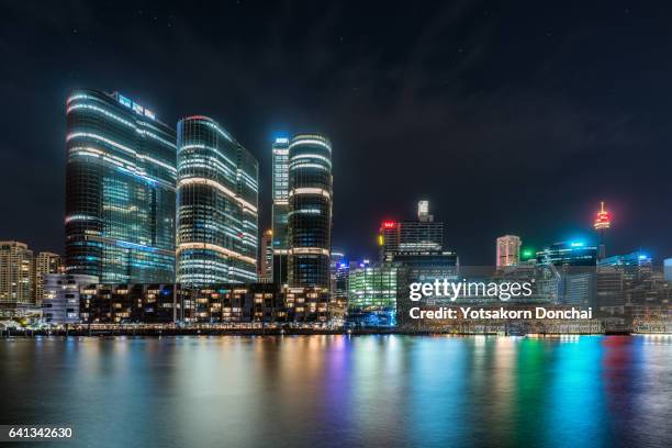 barangaroo buildings at night - barangaroo stock pictures, royalty-free photos & images