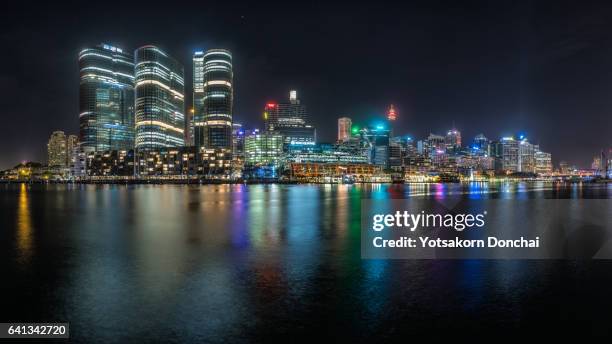 barangaroo, sydney at night parorama - barangaroo stock pictures, royalty-free photos & images