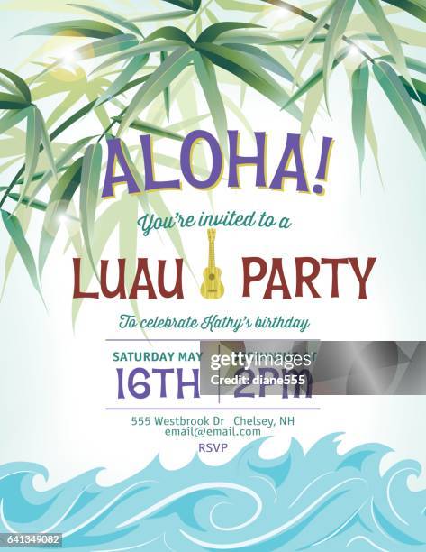 pool party invitation template with palm trees and waves - luau party invitation stock illustrations